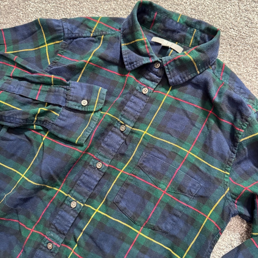 Uniqlo Flannel Shirt Womens S Blue Green Plaid Cotton Preppy Cabincore Heritage